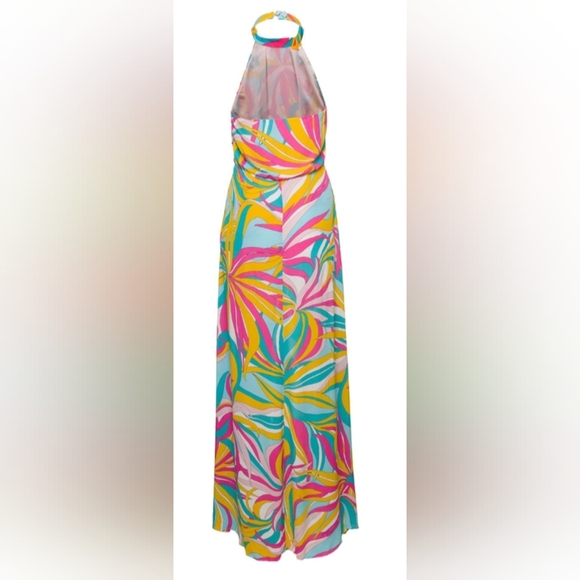 Pinko La Rioja Abito Crepe De Chine Multicolor Halter Maxi Dress Size 38 - Picture 2 of 16